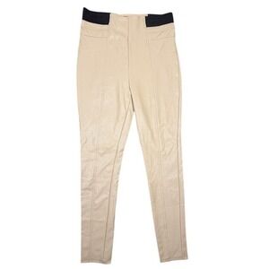 Guess Los Angeles Womens High Waisted Faux Leather Leggings Beige Tan Size L